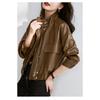 Red Short Soft Leather Jacket for Women Spring Autumn Loose Fit Casual Coat Petite Size