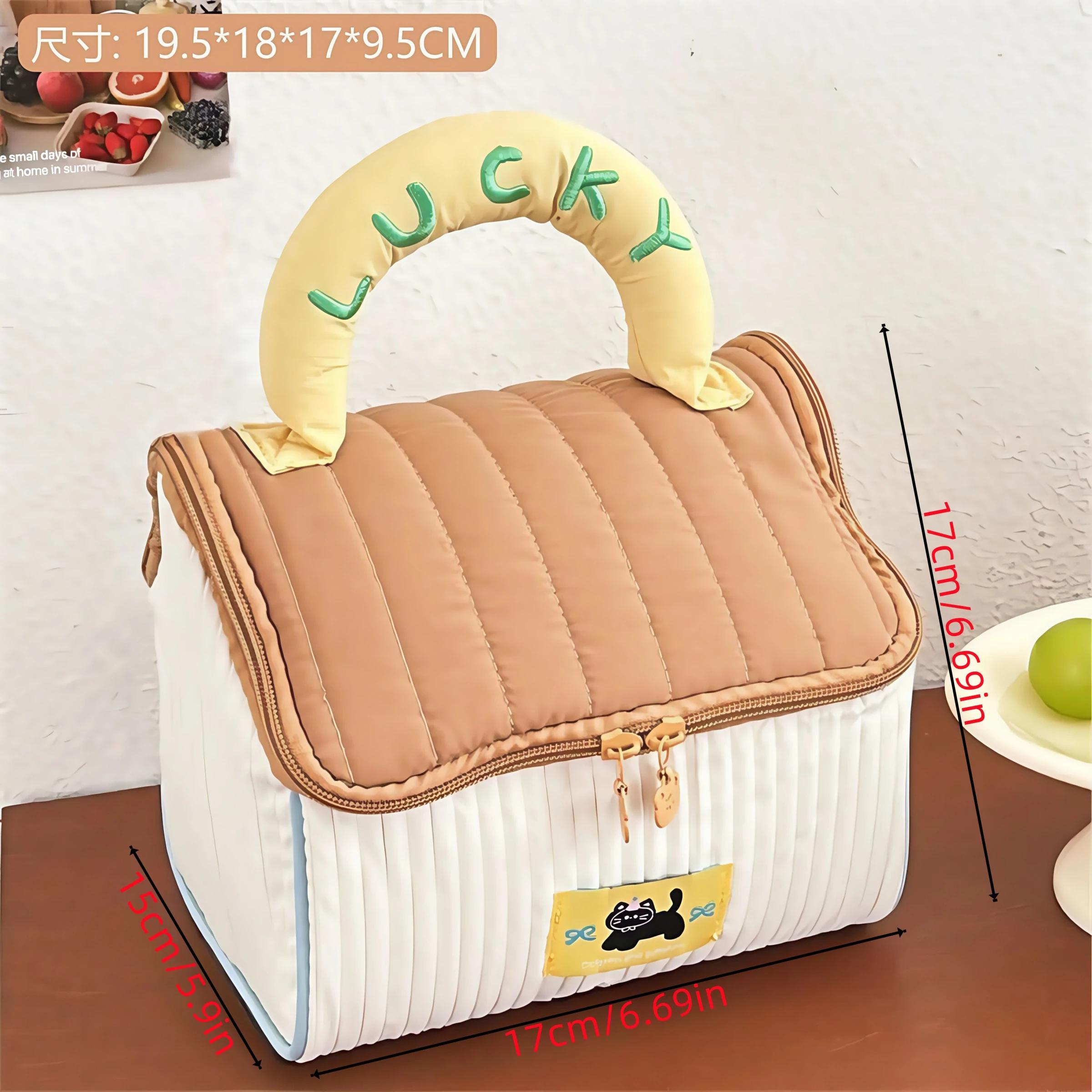 

Cartoon cosmetic storage bag pattern hut handbag girls large capacity makeup organizer portable handheld travel toiletry pouch коричневый