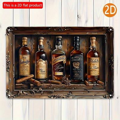 Płaski drewniany znak 2D 30*20cm Kwadratowy drewniany znak o tematyce Whiskey i Cygar - Idealny do Baru, Restauracji, Dekoracji Domu | Wszechstronna wisząca dekoracja ścienna