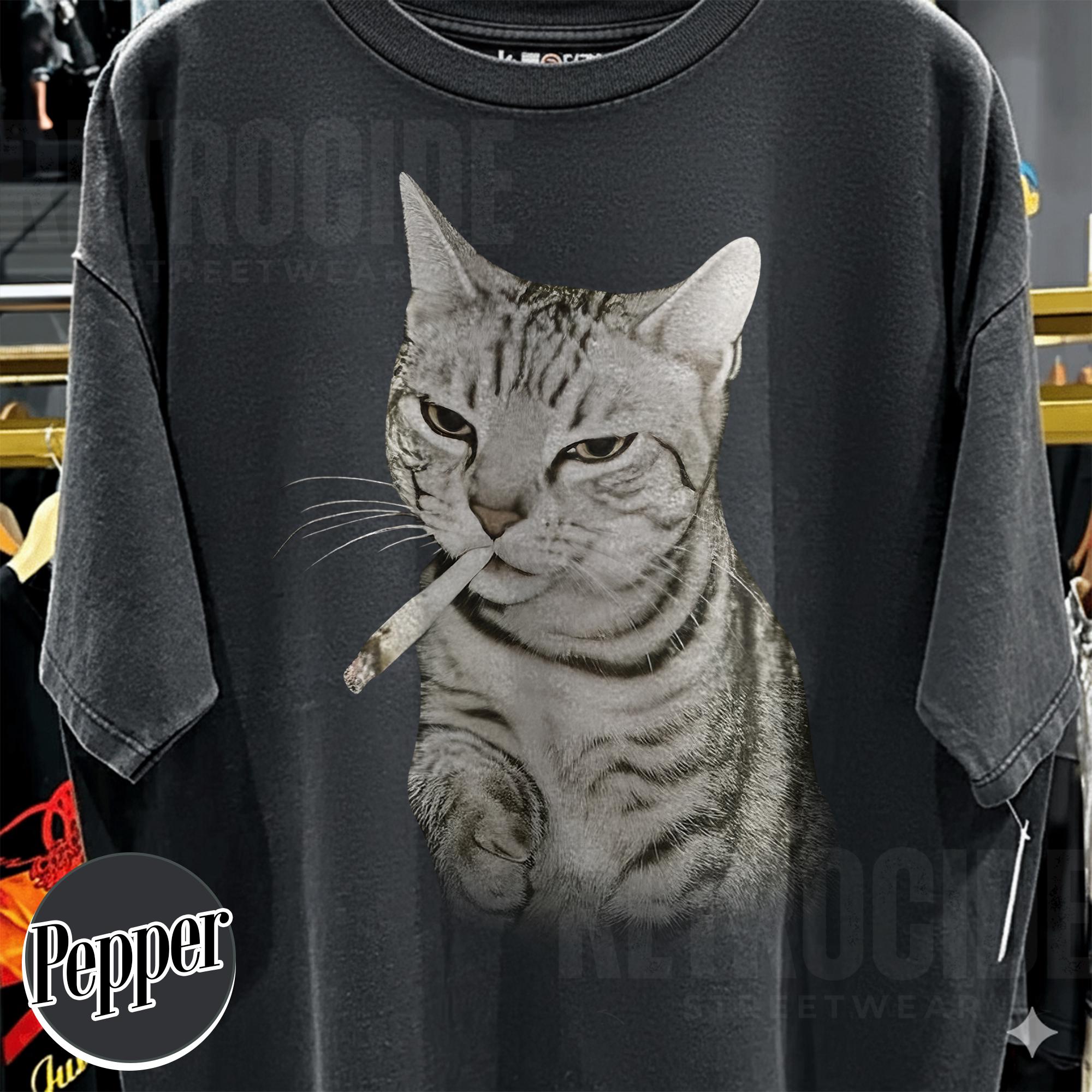 Vintage Smoking Cat Meme Shirt,Cigarette Cat Shirt,Stupid Brainrot Cat Tee,Gen Z Joke Shirt,Cat Lover Gift,Funny Kitty Tee,Cool S разноцветный