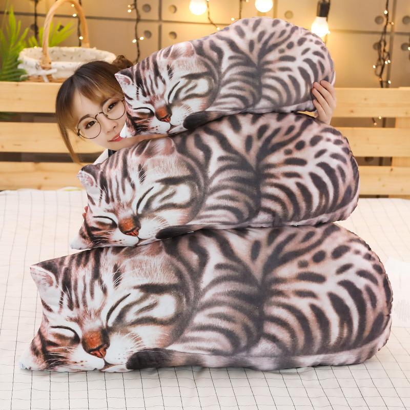 Cute cat dog animal pillow simulation creative strip sleeping pillow doll children plush toy bed