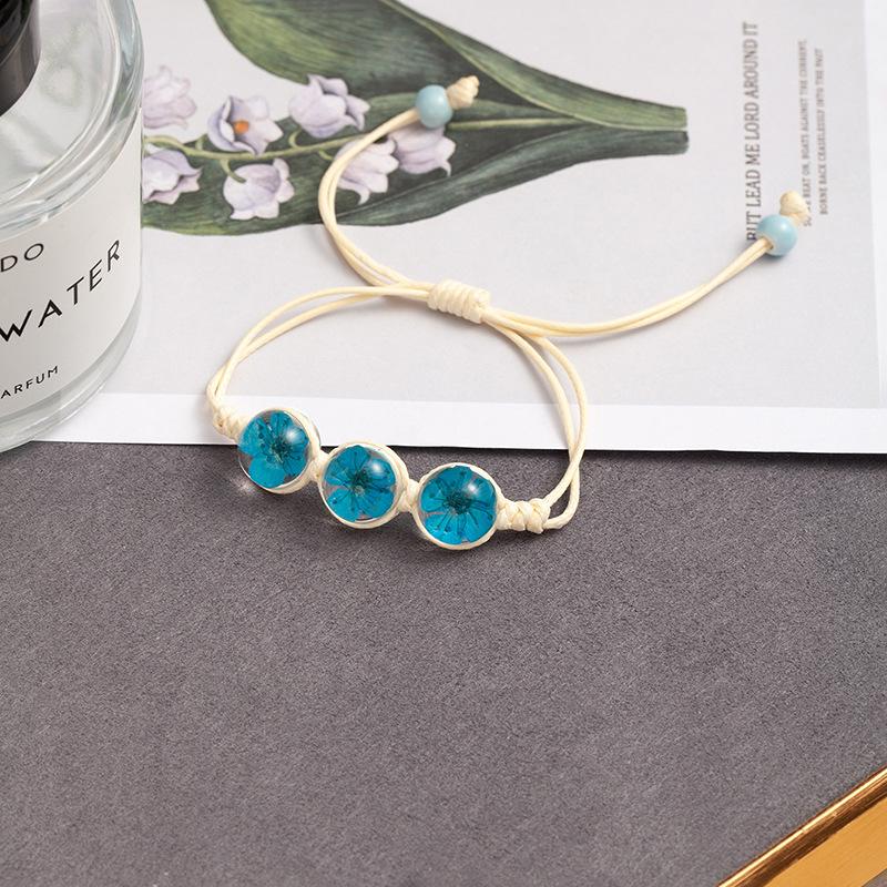 Fresh And Sweet Peach Blossom Bracelet Handmade Woven Girlfriend Dried Flower Bracelet Street Stall Girl Glass Dried Flower Bracelet