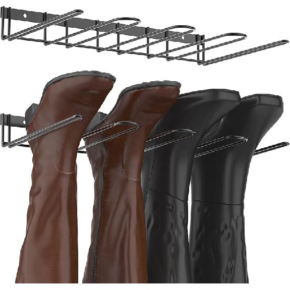 Boot Rack Wader Hanger Wall Mounted- (4 Pair) Sturdy Metal Boot Organizer, Tall Shoe Holder for Closet, Entryway, Indoor, Garage