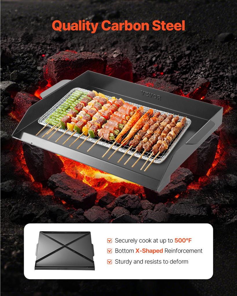 VEVOR Carbon Steel Griddle, 22x16 inch Universal Flat Top Rectangular Plate, Gas Grill Griddle for BBQ Grill, Teppanyaki, Portable Family Cookware