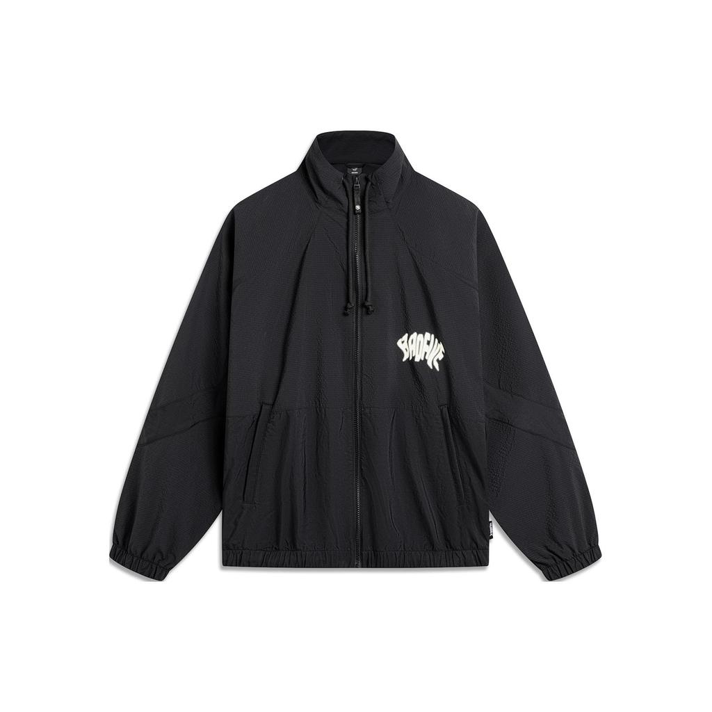 Li Ning Badfive Letter Print Cardigan Long Sleeve Stand Collar Sports Windbreaker Men Outerwear Black AFDU419-4