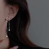 JWER Romantic French Silver Color Asymmetric Star Long Tassel Korean Fashion Zircon Drop Earring For Girl Women Birthday Gifts