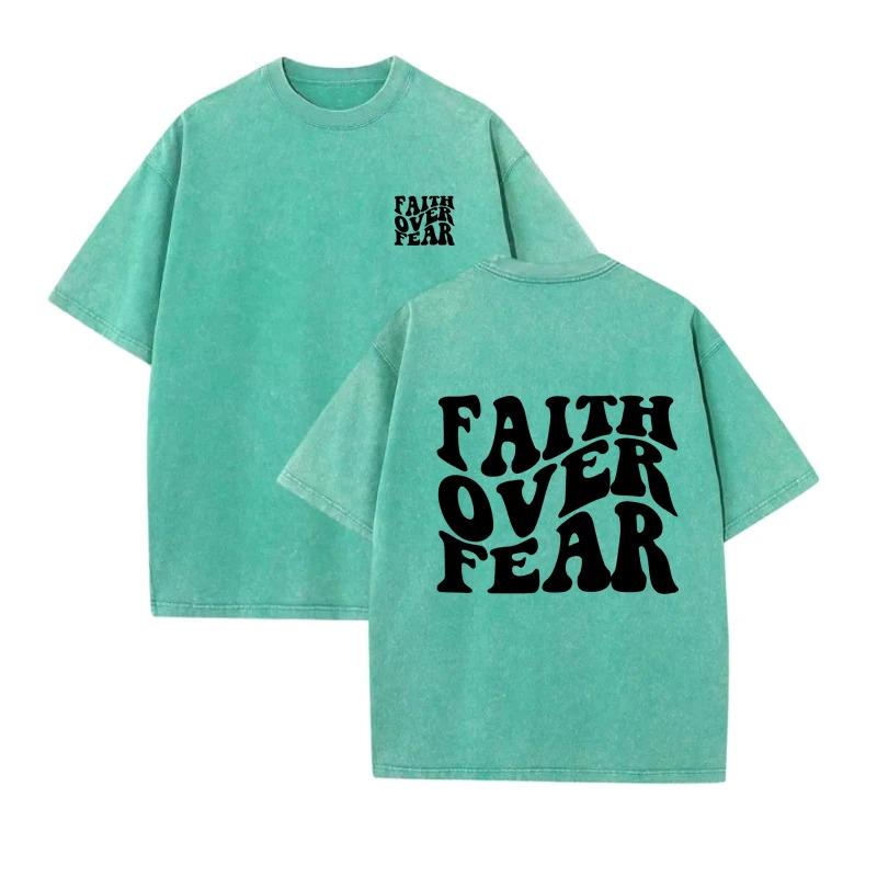 Fashion Personality T-Shirt Unisex Customized Cotton T-Shirt Faith Over Fear M трава зеленый