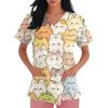 Womens V Neck Short Sleeve Work Shirt with Pockets Animal Print Top Medical Uniform Scrub Tee for Healthcare Professionals