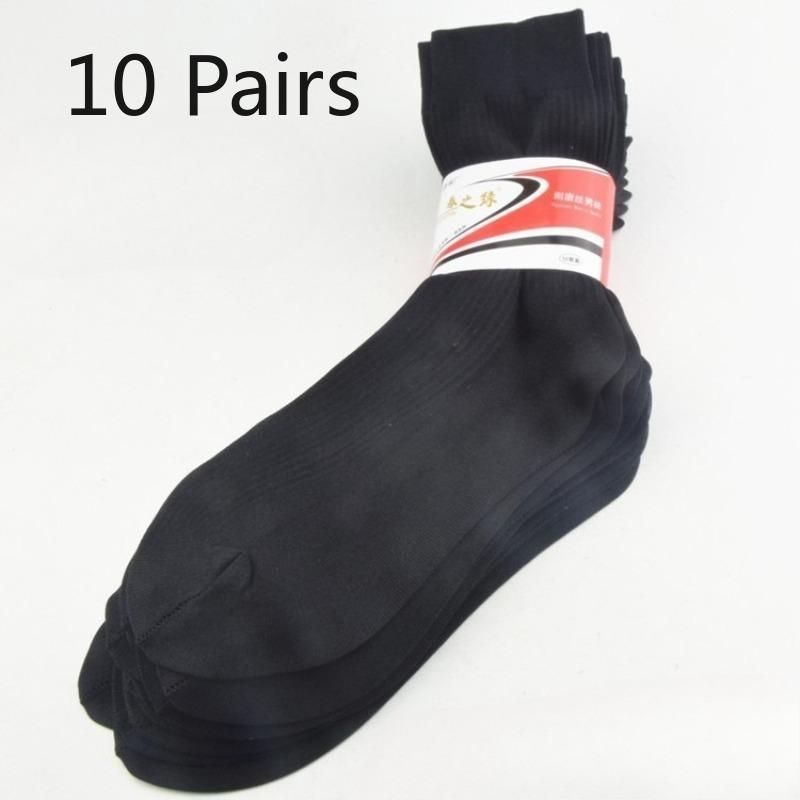 10 Pairs of Summer and Spring Men's Slip-on Silk Stockings with Heel, Durable Pearl-fiber Socks, Mid-calf Length, Business Style, Thin Version
