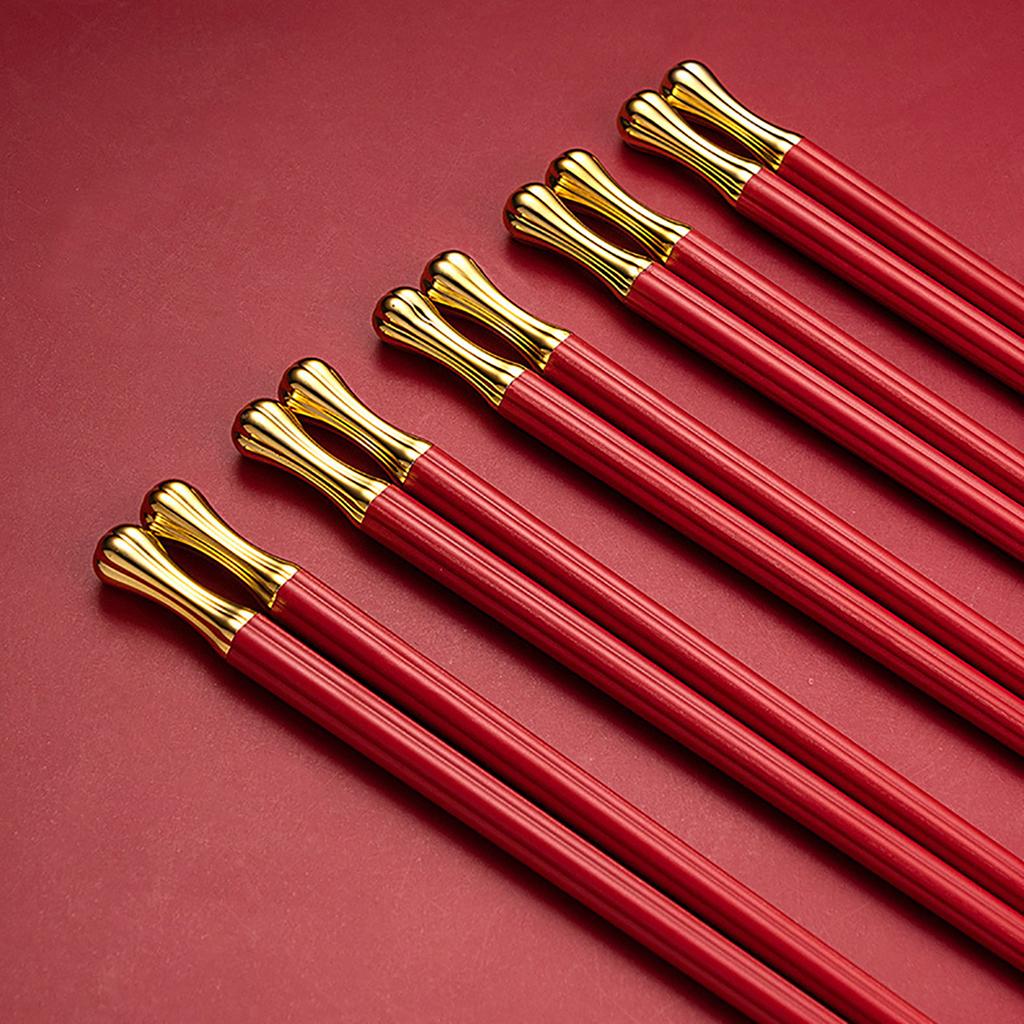 5Pairs Red Festival Chopsticks Set Anti Slip Sushi Chopstick Durable Chinese Style Alloy Chopsticks Easy To Clean Reusable