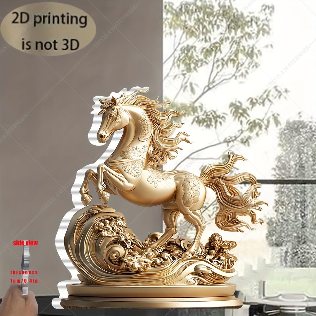 1pc Bohemian-Style Golden Horse Acrylic Decoration - 2D Flat Nature-Themed Place Card, Tabletop Decor for Home, Office, Parties & Festivals, Unique