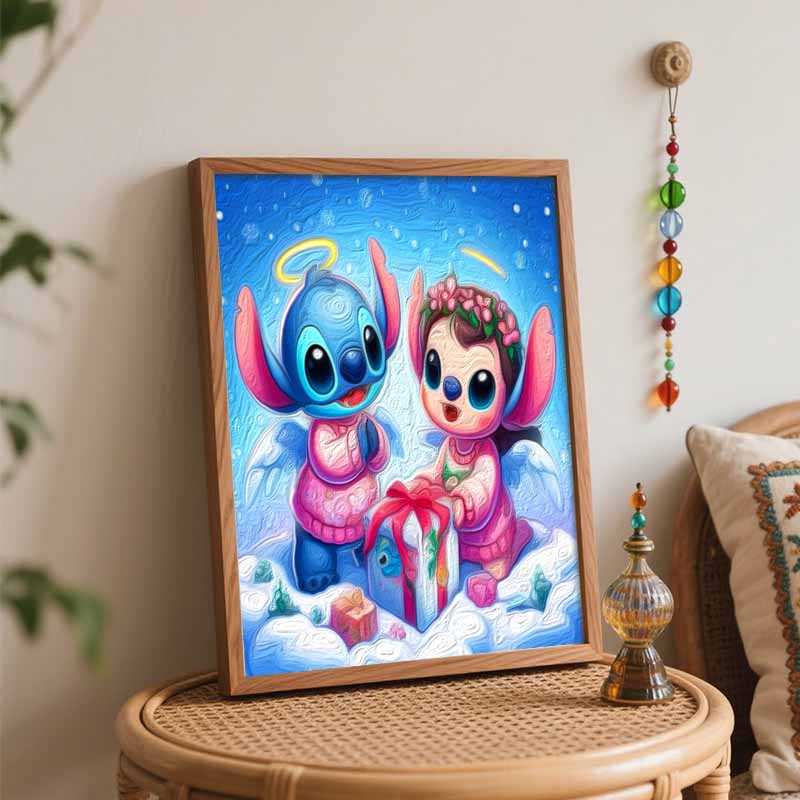 Disney DIY Oil Painting Kits Stitch Angel Christmas Hand Painting Home Decor Craft Gift Ideas Canvas Wall Art Room Decor Perfect Present