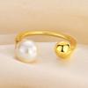Simple Pearl Ring, Light Luxury Adjustable Open Ball Women's Ring, Gold Hand Jewelry