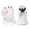 Halloween Ghost Figurine Cute Small Ghost Holding Bat/Pink Pumpkin Statue Resin Tabletop Ornament for Bookshelf Bedroom Home Decor