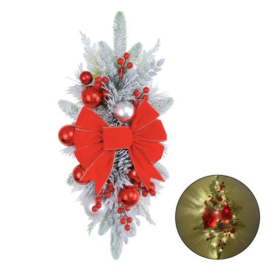 Wieniec bożonarodzeniowy wiszący wisiorek kokarda dekoracyjna świąteczna sztuczna roślina LED Light String świąteczna ściana drzwi dekoracja świąteczna girlanda