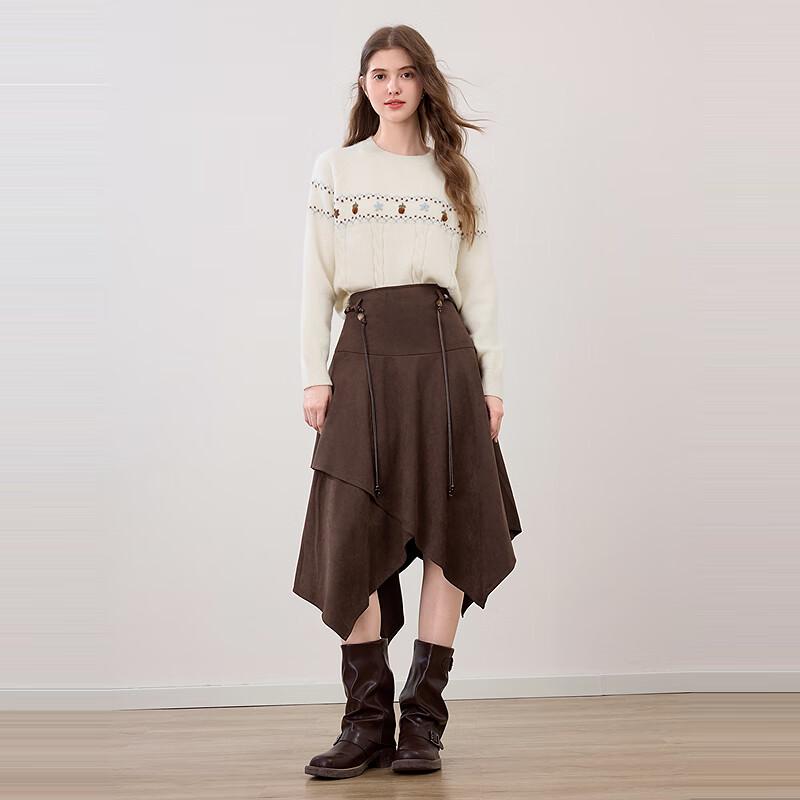 Betu Women's Suede A-Line Skirt with Belt