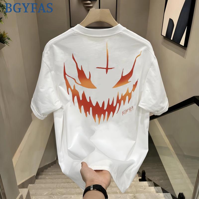100% Pure Cotton Evil Expression Printed Short-sleeved T-shirt for Men and Women Summer Design Sense Niche Loose Top Ins Trendy Brand