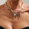 Retro Metal Heart Pendant Necklace Simple Pink Natural Stone String Irregular Round Beads Girls Jewelry