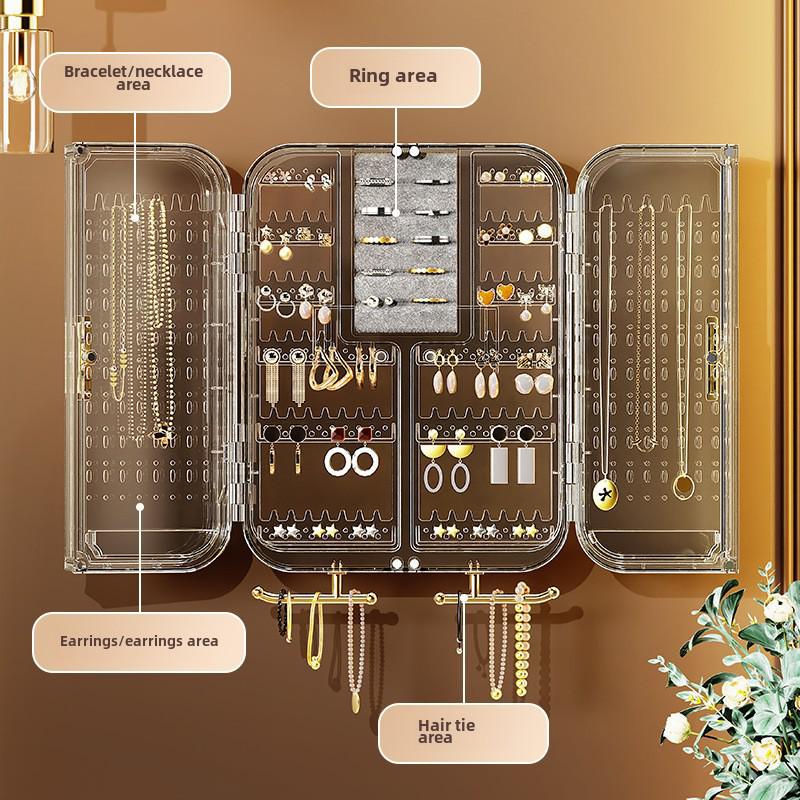 Duża, montowana na ścianie skrzynka do przechowywania biżuterii: Wielofunkcyjny stojak na kolczyki, naszyjniki, wysokiej jakości i wykwintny design