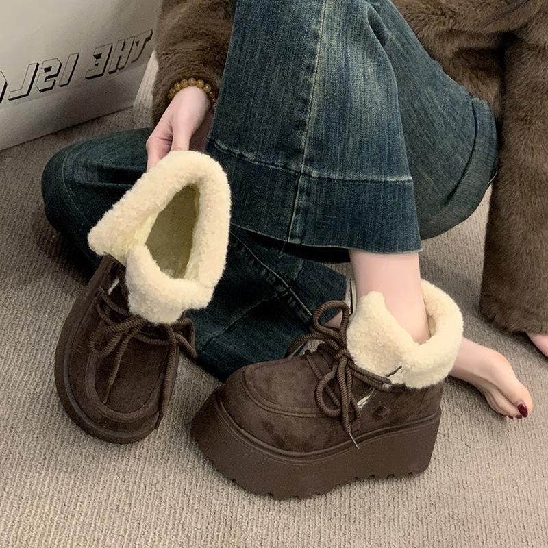 Fleece Thickened Warm Muffin Sole Inner Height-increasing Cotton Shoes 2025 Winter New Versatile Height-increasing Thick-soled Snow Boots for Women