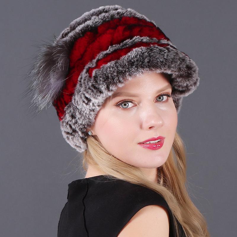 Women's Fashion Warm Rex Rabbit Hair Woven Hat Women's Winter Hat Fur Cap