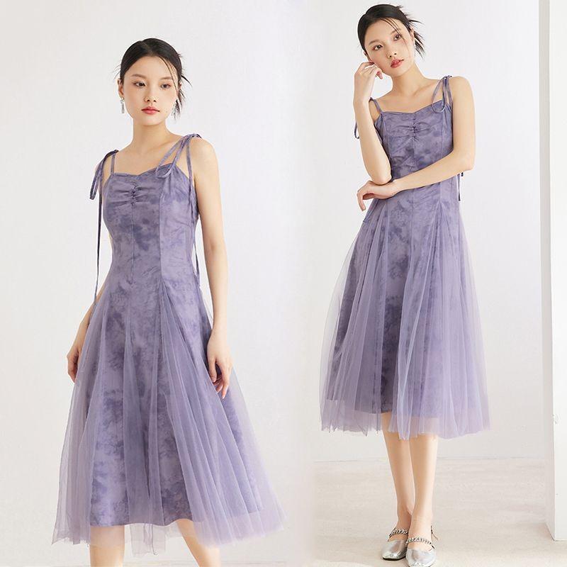 Splendido Abito Estivo, Design a Bretelle e Rete Moda Chinoiserie Abito da Fata alla Moda