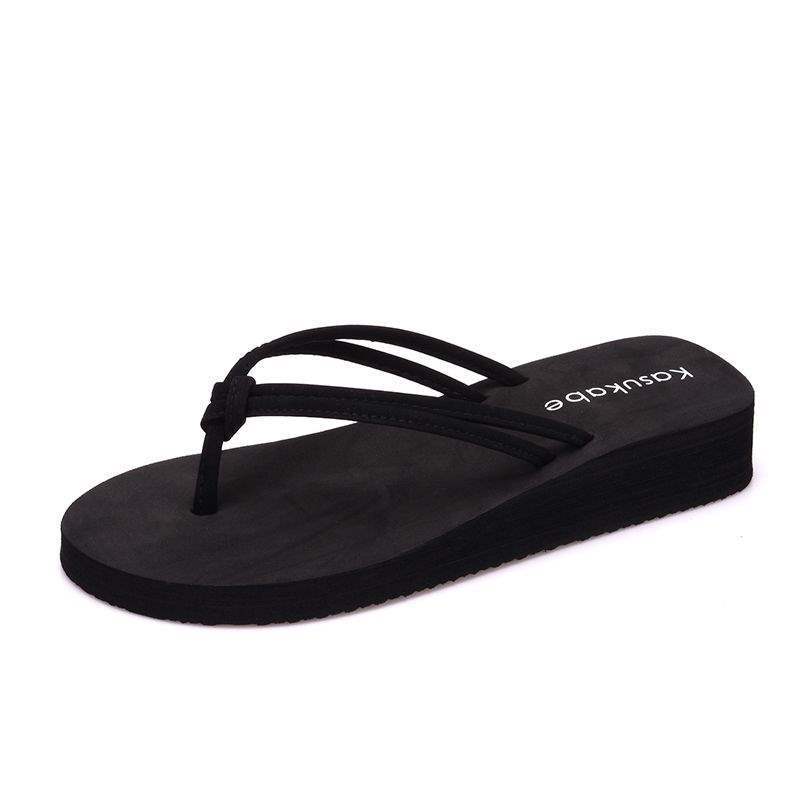 Thick-bottomed Slope Heel Mid-heel Flip-flops Women's Outdoor Wear Flat-heeled Slippers Double with Beach Mop Non-slip Cool Slippers