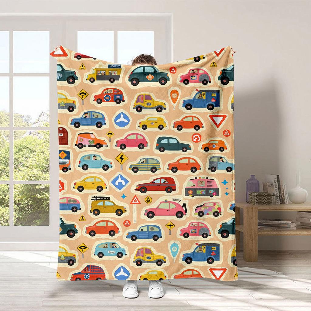 Dinosaur Car Cartoon Printed Blanket for Sofa Bed Travel Camping Living Room Office Conditioning Blanket for All Seasons Gifts