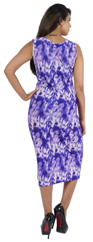 Bimba Printed Bodycon Midi Dress For Women Casual Sleeveless Viscose Jersey