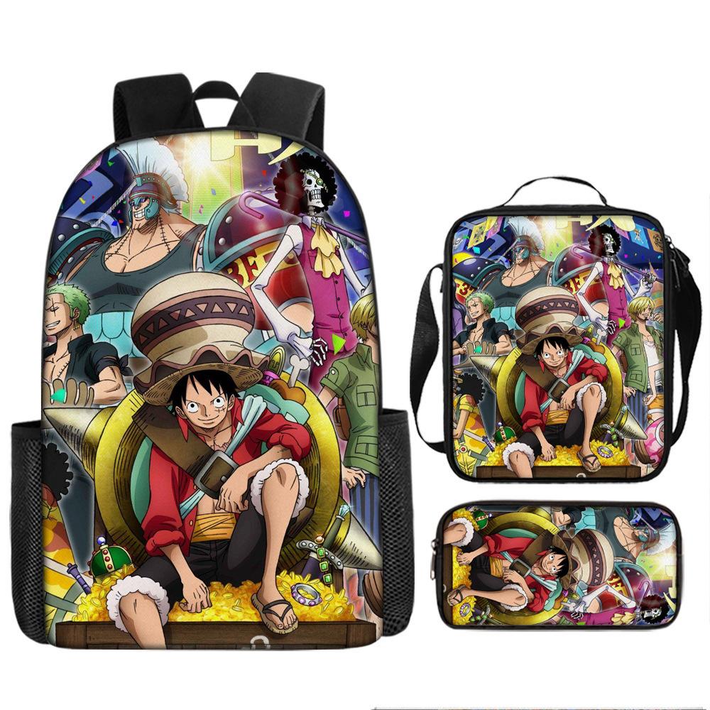 One Piece Cartoon Anime Rucksack Leichte Ergonomische Schultasche für Grundschüler Umhängetasche Federmäppchen Set