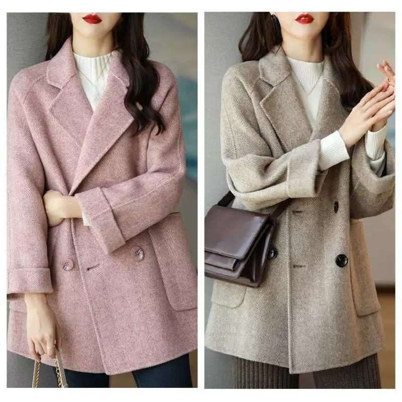 Herbst- und Wintermode Fischgrätmuster Locker und dünn Western-Stil Kleiner Allrounder Wollmantel in mittlerer Länge