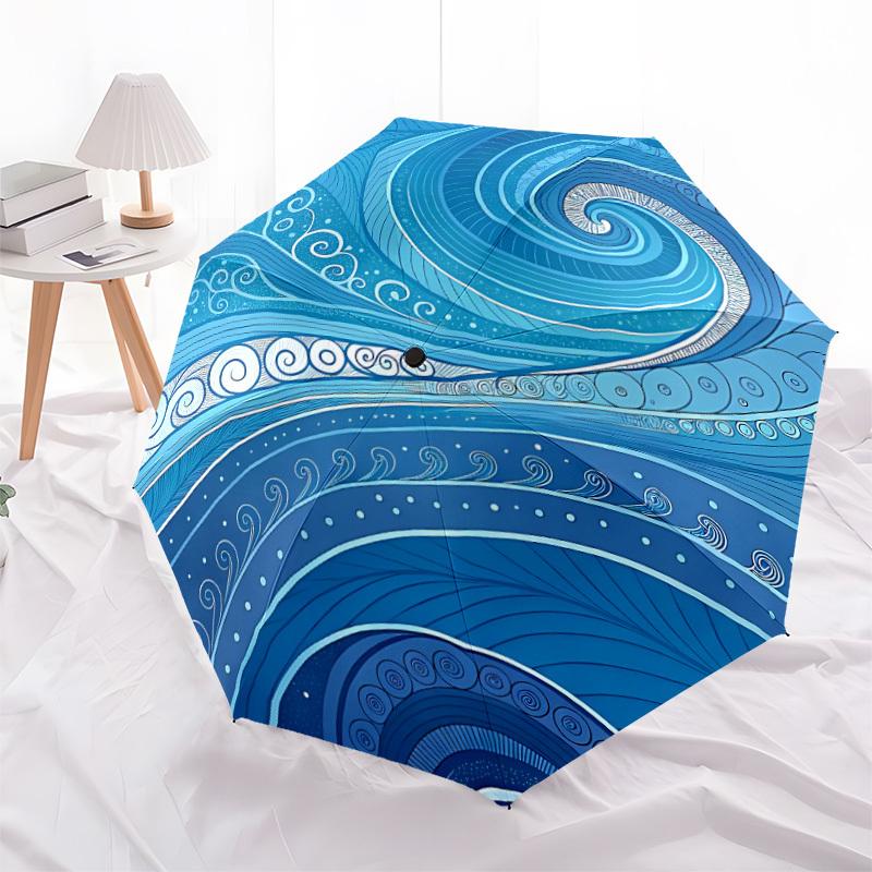 1pc Ocean Waves Automatic Open/Close Umbrella with One Touch Button,, Windproof Design   Lightweight Portable Umbrella for Women & Men6055