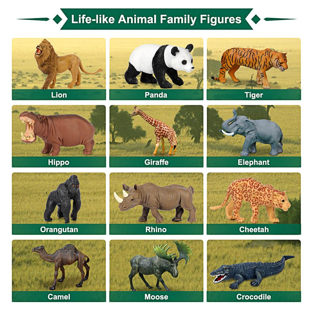 Safari Animal Toy 12 Realistic Jumbo Wild Jungle Animal Large African Zoo Animal Figure Set with and Plastic Animal Learning Toys for Boys and Girls