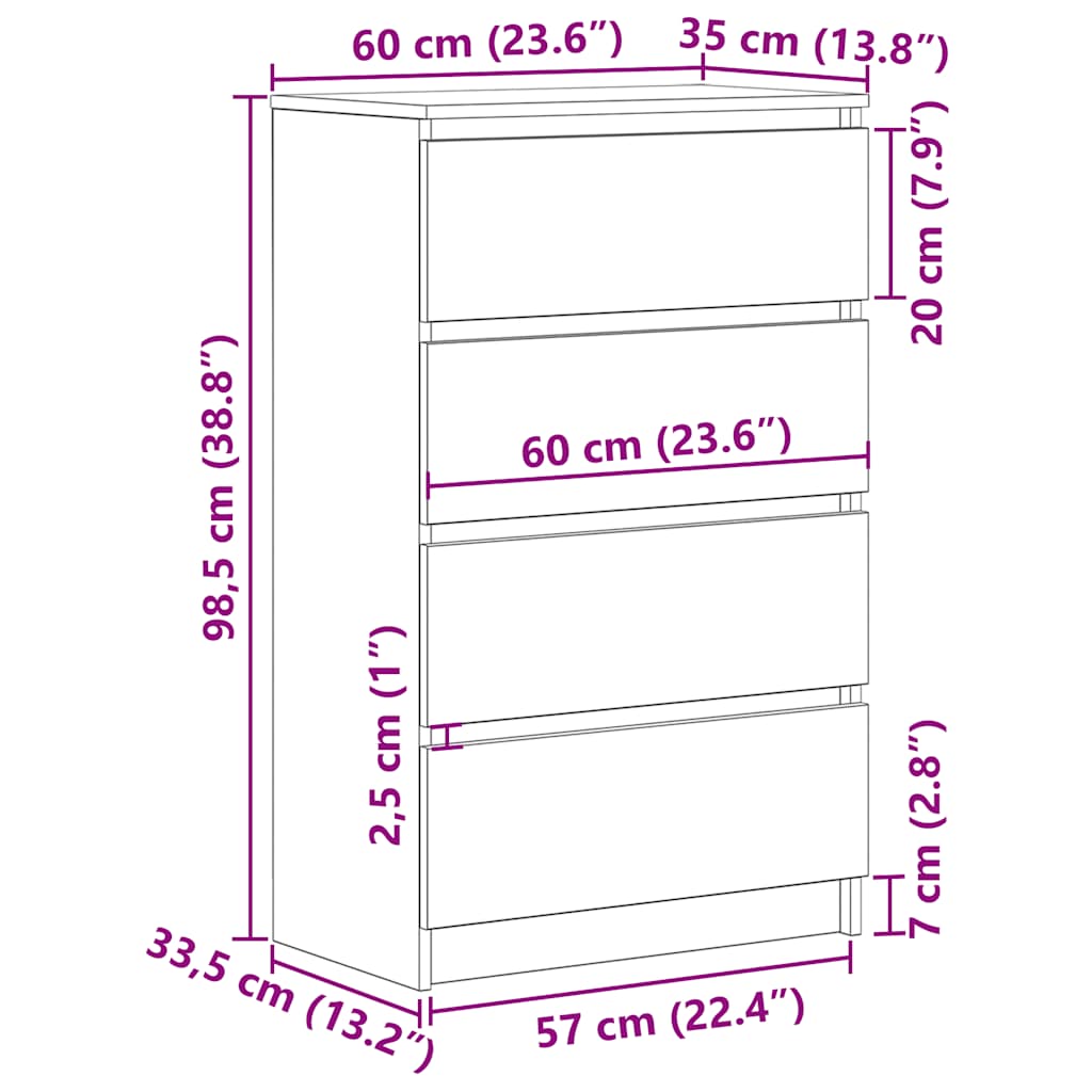 Sideboard White 60x35x98.5 cm Particleboard