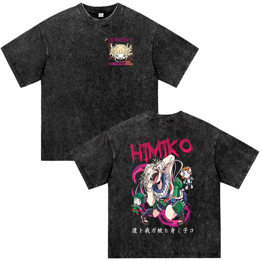Anime My Hero Academia Toga Himiko Washed T Shirts Men's Women Clothing Fashion Vintage Harajuku Short Sleeve Oversized T-shirts