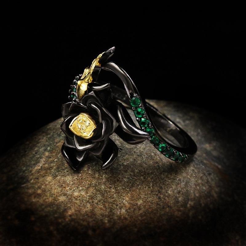 Exquisite Daisy Flower Rings for Women Retro Black Gold Baroque Pearl Branches Vintage Ring Itely Jewelry Gift