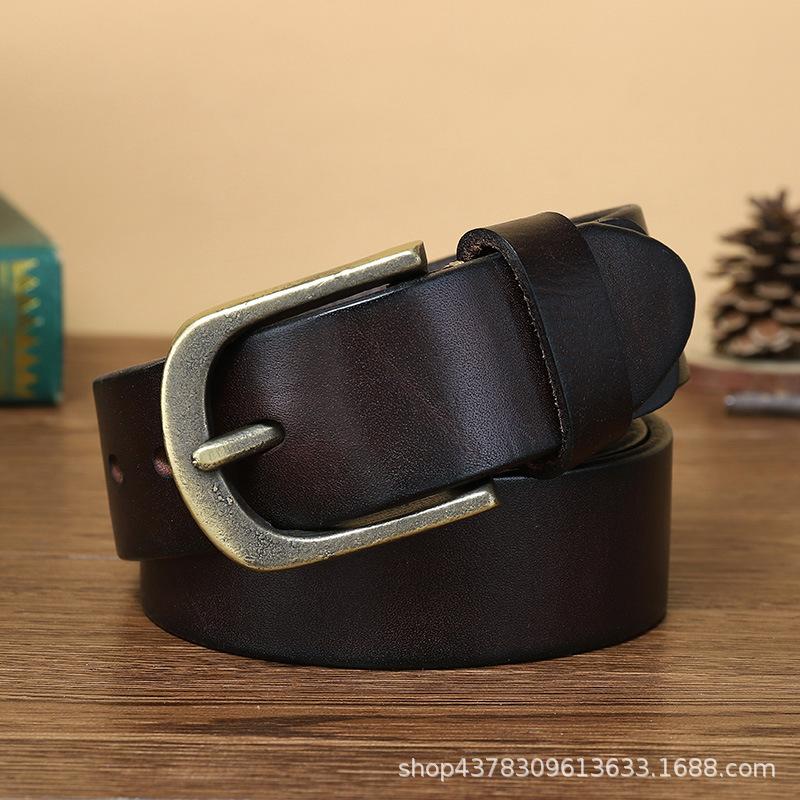 Gürtel Herren Verdicktes Erste Schicht Rindsleder Reines Kupfer Dornschließe Echtleder Retro Trend Vielseitig Jugend Jeansgürtel