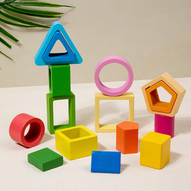 Geometrische Formen Holzbausteine Set: Frühe Entwicklung Kleinkind Lernspielzeug