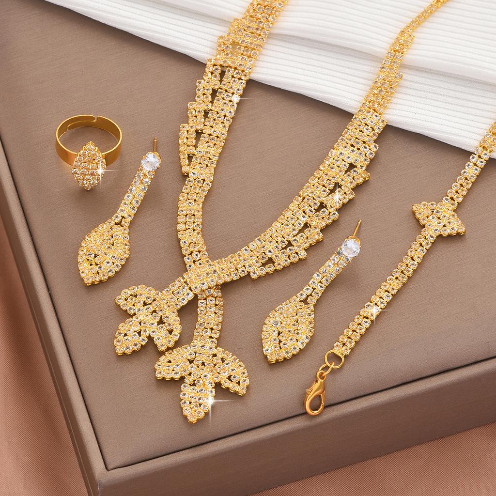 5PC Women's Trendy Claw Chain Lotus Necklace Earrings Bracelet Ring Jewelry Set Wedding Banquet Party Holiday Gift