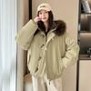 Retro fur collar hooded cotton jacket women's clothing winter new horn buckle thickened warm cotton coat