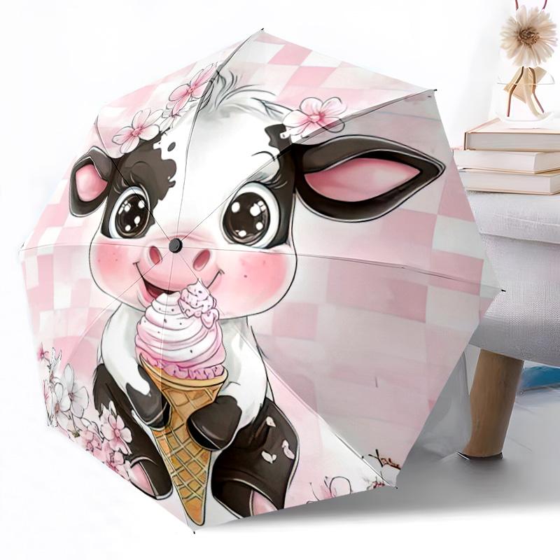 Cows in Flower Field Outdoor Automatic Umbrella Retractable Design with 8-Rib Durability Lightweight Perfect Gift for Friends Family