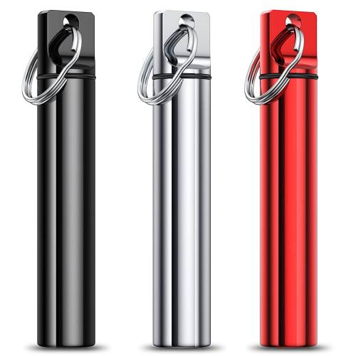 3-Piece Metal Portable Toothpick Holder, Stainless Steel Pocket Toothpick Holder, Aluminum Waterproof Case Toothpick Container with Keychain for Outdo
