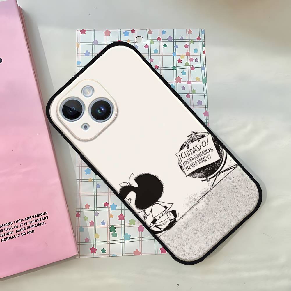 Cartoon Cute Mafalda Phone Case For IPhone 1716 15 14 13 Pro Max 11 12 Mini X Xs XR Black Silicone Cover