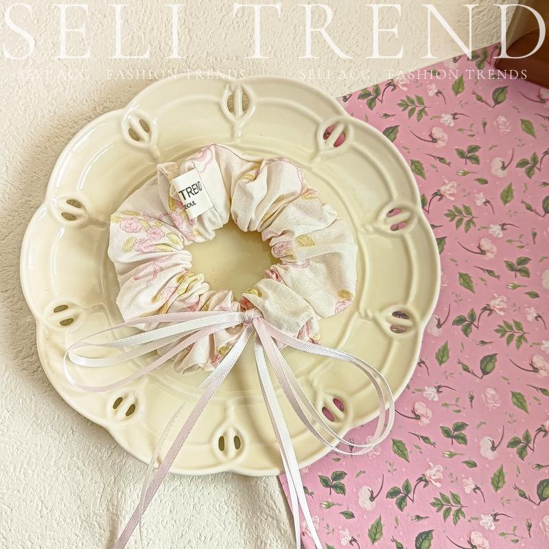 2024 Polka Dot & Floral Bow Hair Ties - Candy Colored Woven Ribbon Collection