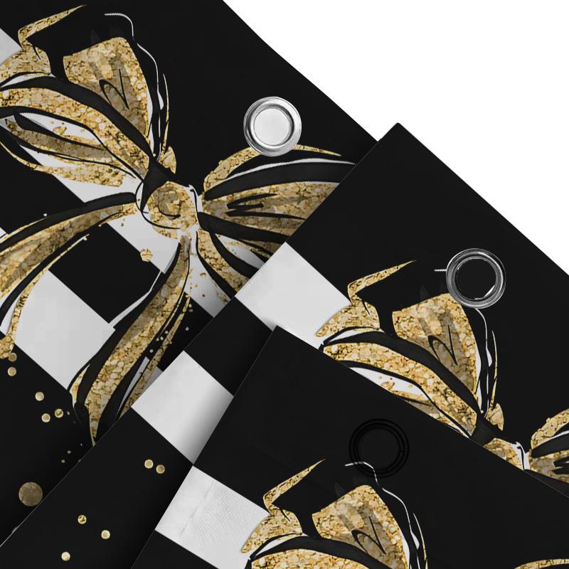 Stylish Black and Gold Shower Curtain with Bow Design - Waterproof Heat Resistant Machine Washable Bathroom Decor  Easy-Clean