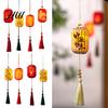 Auspicious Home Decor Traditional Mini Chinese Lantern with LED Light, Handheld Middle Lightweight Fabric Lanterns Autumn Festival for Spring