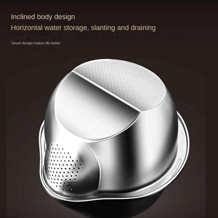 Stainless Steel Draining Basket, A Magical Tool For Washing Rice, Rinsing Fruits, And Draining Water, Specially Designed For Household Kitchen Use