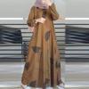 Cross-Border Printed Middle Eastern Muslim Dress with Long Sleeves and Round Neck