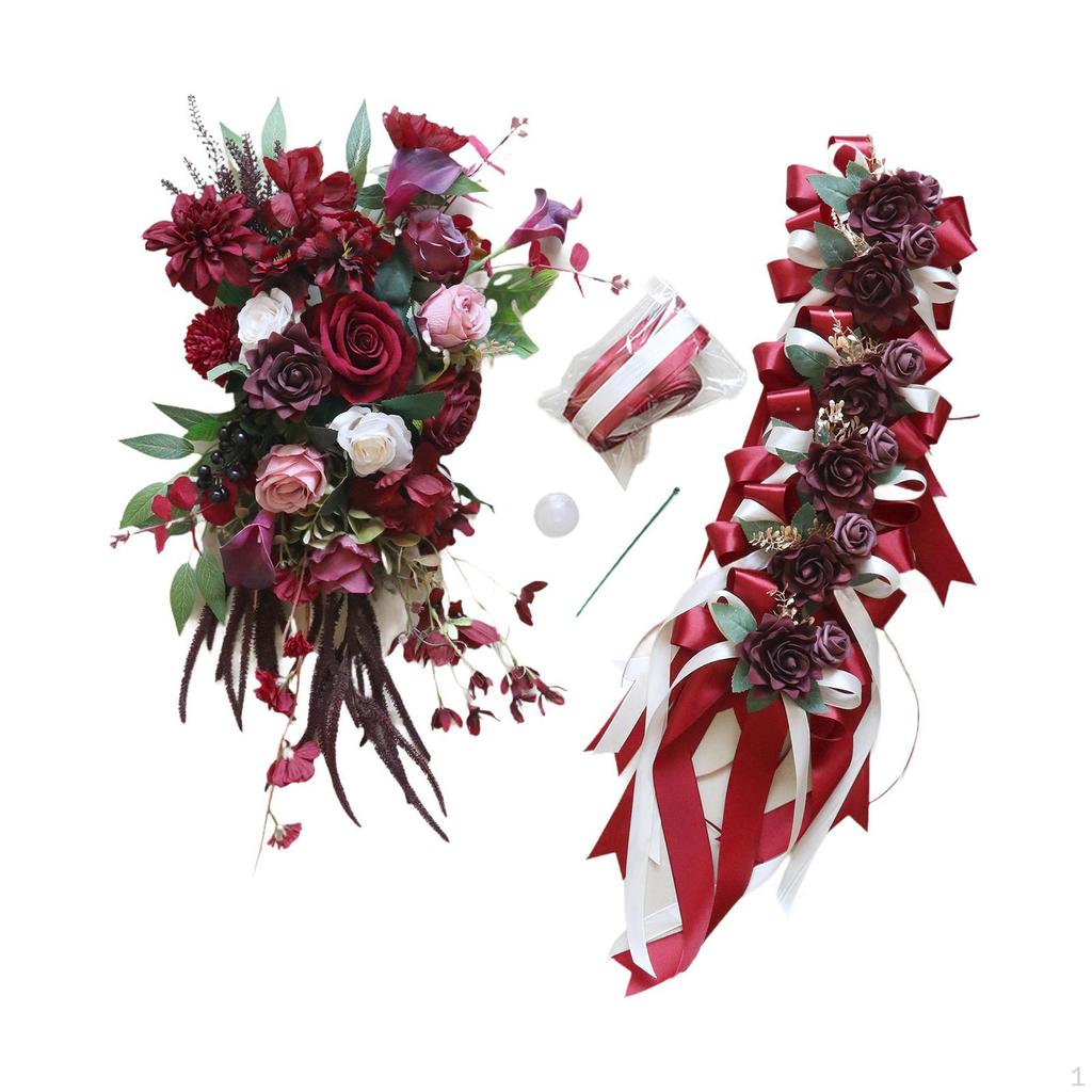 Wedding Car Decoration Set and Bows Bouquet DIY Simulation Flowers Ribbons for