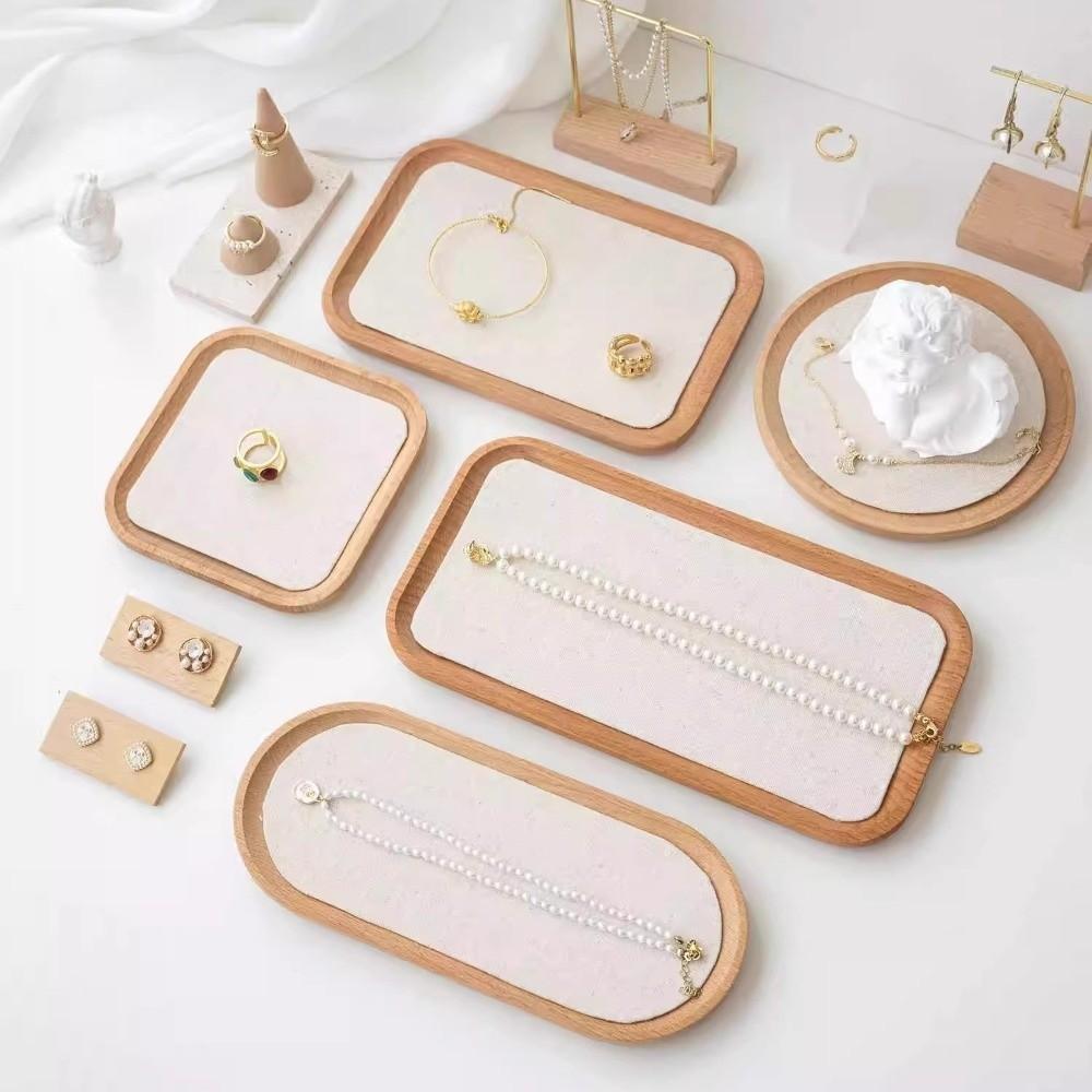 Portable Jewelry Display Plate Wooden Bracelet Necklace Tray  Jewelry Organization